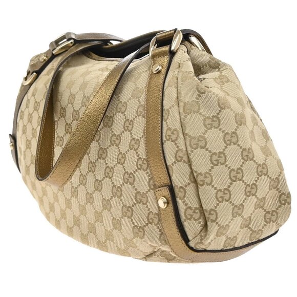 GUCCI Logo GG Pattern Shoulder Tote Bag Canvas Leather Brown Gold Italy 82EF170 - Picture 2 of 16